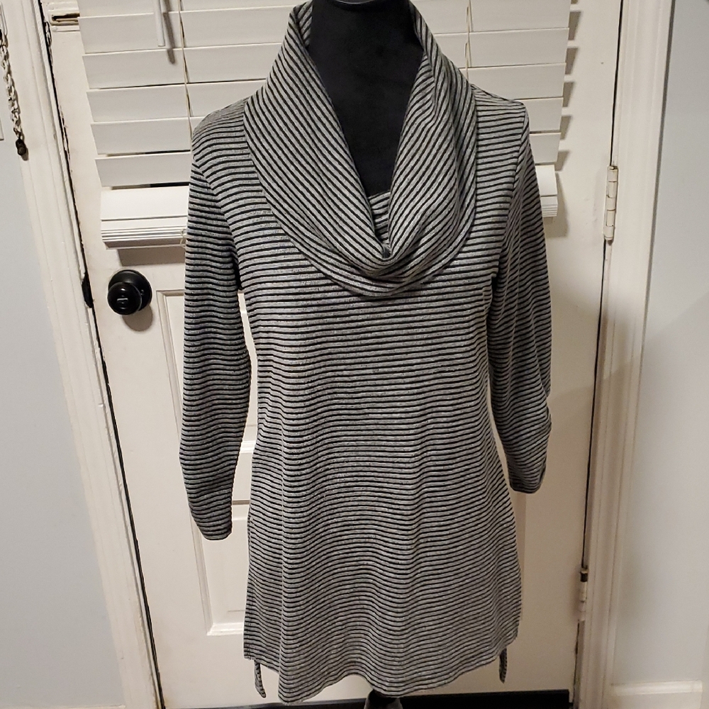 AGB Black and Gray Striped Cowl Neck Top